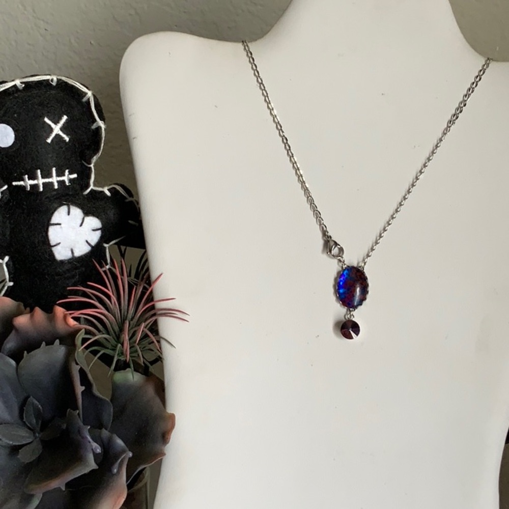 Blue/Purple Splashed Artisan Glass & Purple German Glass Vivaldi Rhinestone Drop